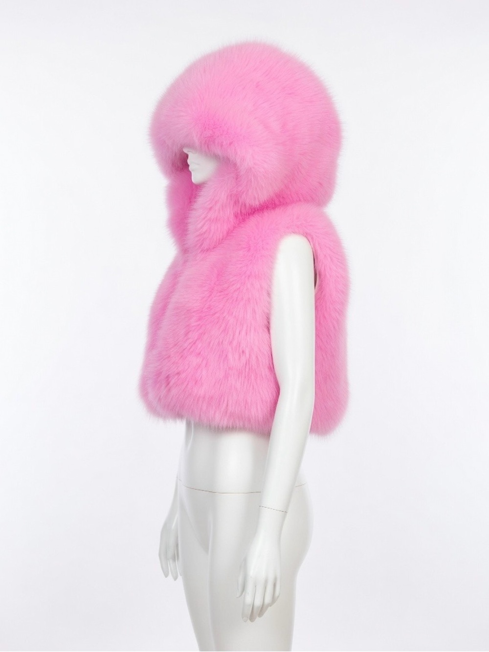 Bubblegum Pink Faux Fur Crop Hooded Vest - Picture 9 of 17